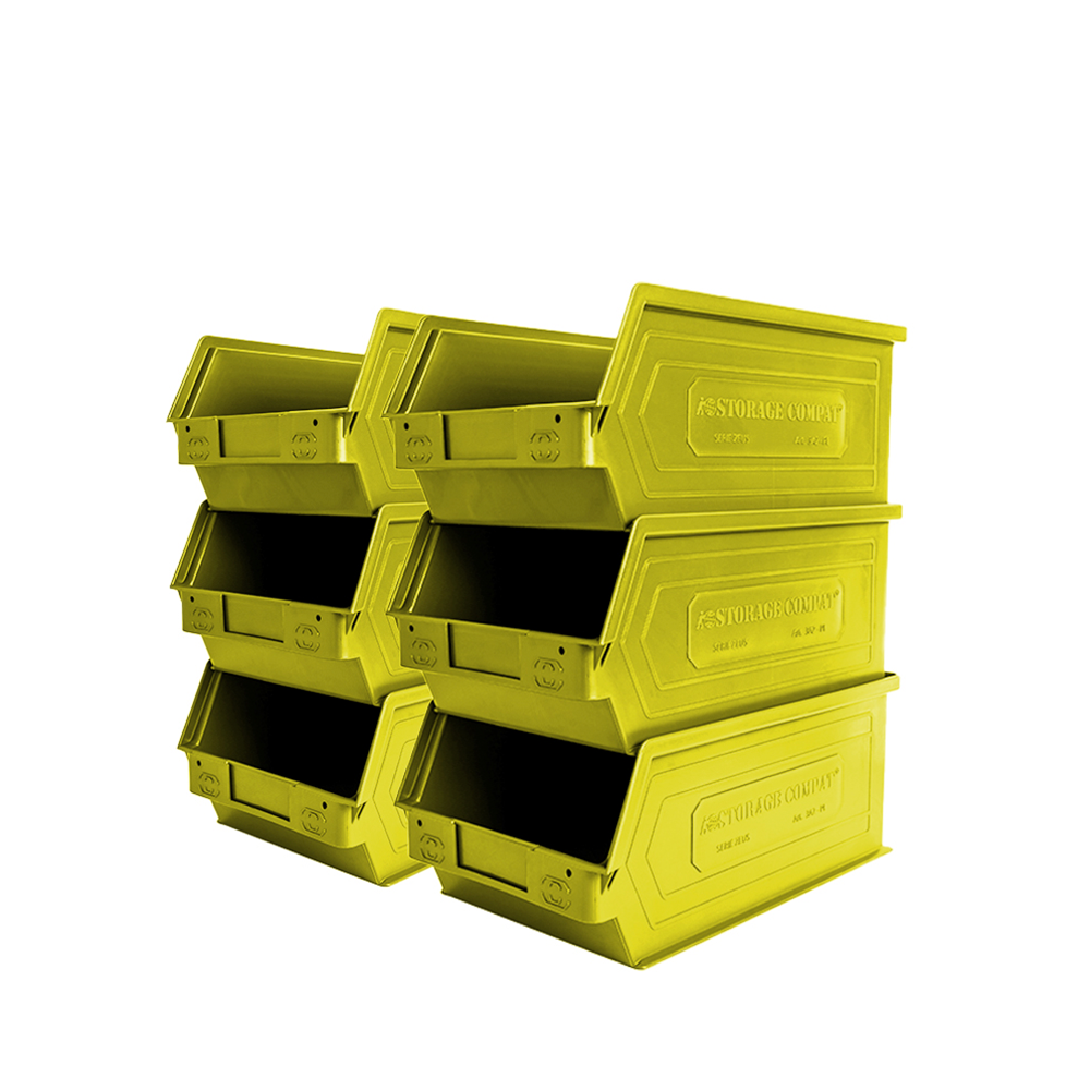 Storage Compat 6 Pack Small Storage Bin, Wall Mount Storage, Hanging and Stacking Bin, Freestanding | 12” x 8” x 6” Plastic Container | Zeus 3A2PLZ06