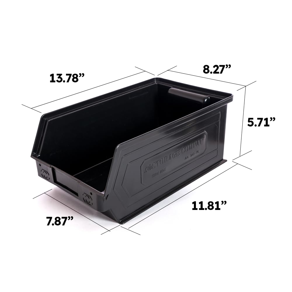 Storage Compat 6 Pack Small Storage Bin, Wall Mount Storage, Hanging and Stacking Bin, Freestanding | 12” x 8” x 6” Plastic Container | Zeus 3A2PLZ06