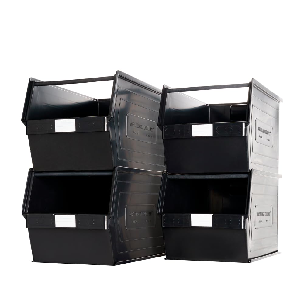 Zeus 4A5PLZ Plastic Storage Bing, Hanging Stacking Containers (20-Inch x 12-Inch x 8-Inch) (BLACK) - 4-pack