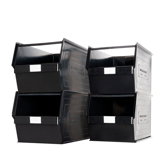 Zeus 4A5PLZ Plastic Storage Bing, Hanging Stacking Containers (20-Inch x 12-Inch x 8-Inch) (BLACK) - 4-pack