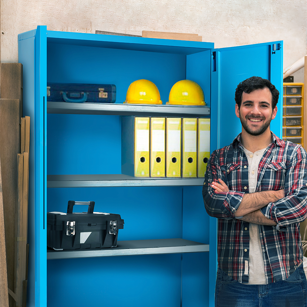 Heavy-Duty metal cabinet FAA140001 (40.28 x 21.85 x 78.74h inches), Spacious Storage, locking cabinet with Adjustable Shelves, blue, Secure Storage, Garage Cabinet, for Office, Home, and Gym