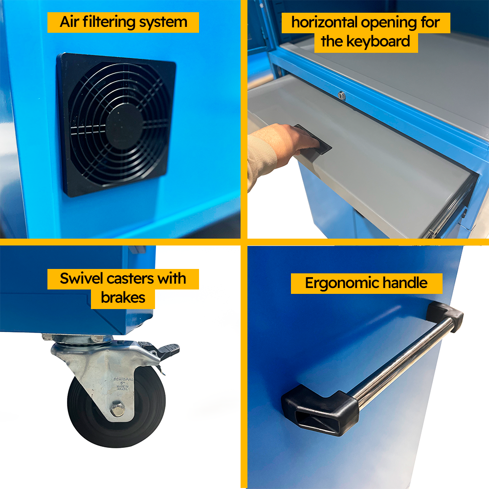 Metal Cabinet for PC Storage with Wheels, Ventilation and Lock - Model FAS160113