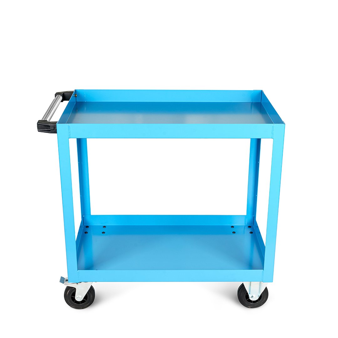 Metal Transport Cart FCR009100 with Swivel and Fixed Casters, High Load Capacity, Baked-on Paint, and Delimited Shelves