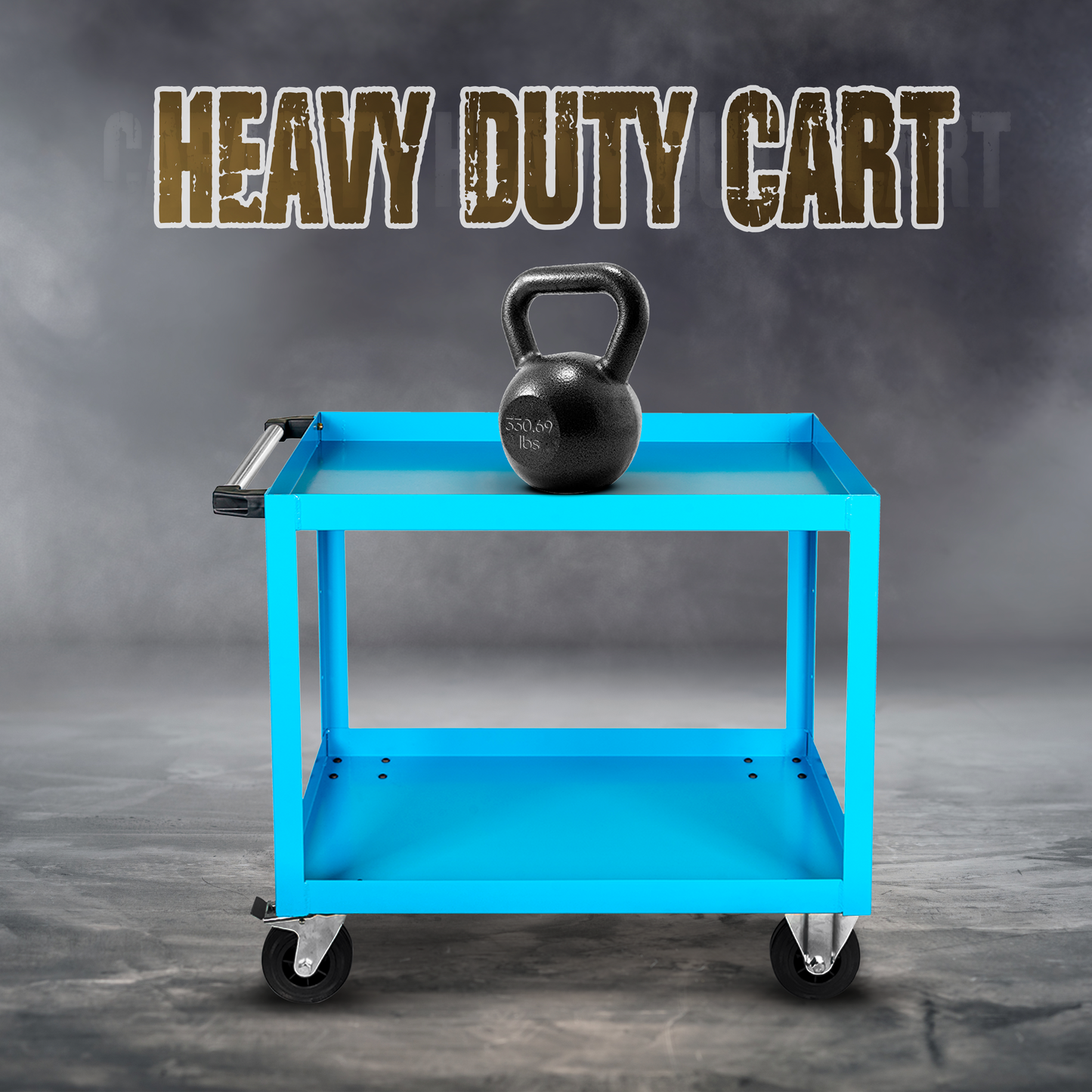 Metal Transport Cart FCR009100 with Swivel and Fixed Casters, High Load Capacity, Baked-on Paint, and Delimited Shelves