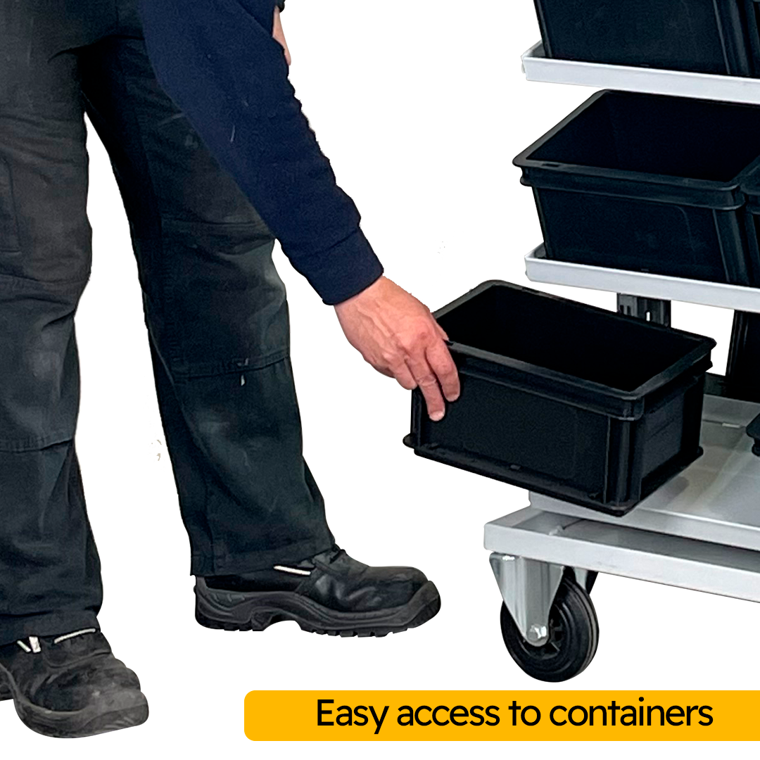 FLBB0735352 Modular Metal Transport Cart with Drawers and Containers, Heavy Duty, 661.4 Lb, Galvanized Steel, Swivel and Fixed Casters.