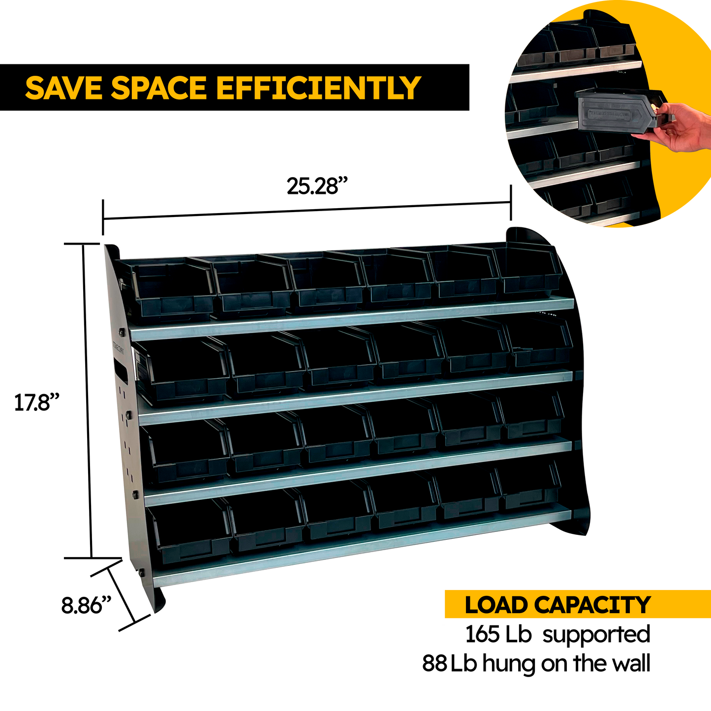 Metal organizer with plastic desk and storage drawers - For use as a free standing or wall mounted shelf - FLCC10052 BLACK