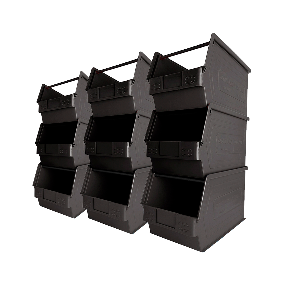 Storage Compat Bins - drawer organizer Zeus 3PLZ - Ideal for Warehouses, Workshops and Assembly Lines, Screws and Nails, Hardware and Tool Storage, Black, 13.77x7.87x7.87 Inches, (Pack x9)