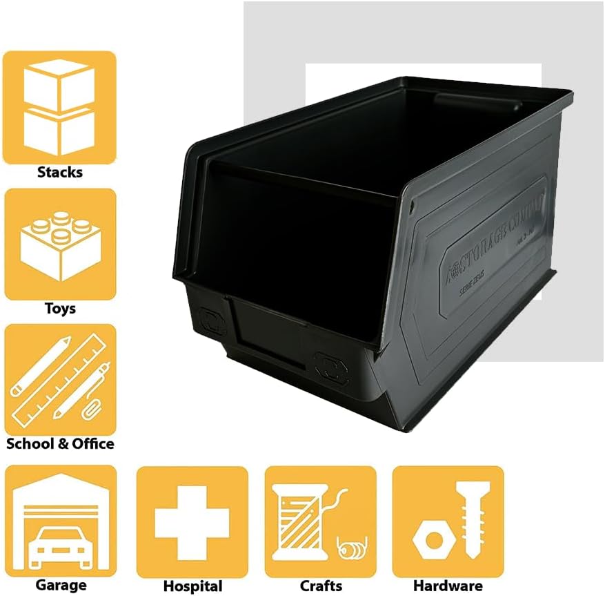 Storage Compat Bins - drawer organizer Zeus 3PLZ - Ideal for Warehouses, Workshops and Assembly Lines, Screws and Nails, Hardware and Tool Storage, Black, 13.77x7.87x7.87 Inches, (Pack x9)