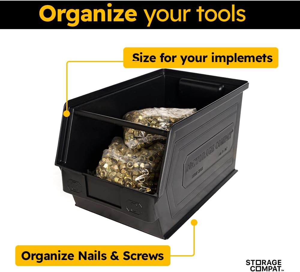 Storage Compat Bins - drawer organizer Zeus 3PLZ - Ideal for Warehouses, Workshops and Assembly Lines, Screws and Nails, Hardware and Tool Storage, Black, 13.77x7.87x7.87 Inches, (Pack x9)