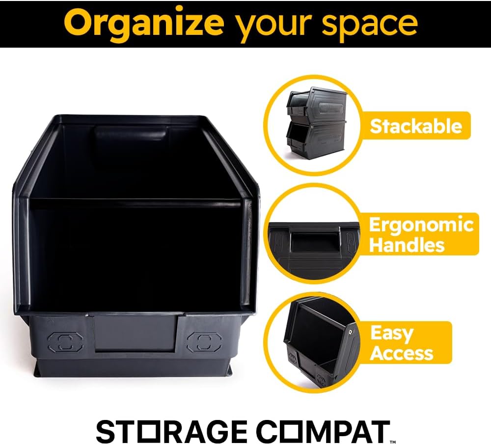 Storage Compat Bins - drawer organizer Zeus 3PLZ - Ideal for Warehouses, Workshops and Assembly Lines, Screws and Nails, Hardware and Tool Storage, Black, 13.77x7.87x7.87 Inches, (Pack x9)