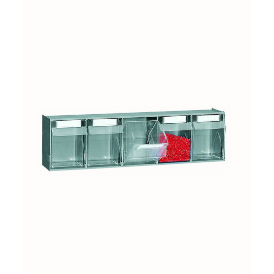 Metal Rear panel with plastic transparent tilting bins